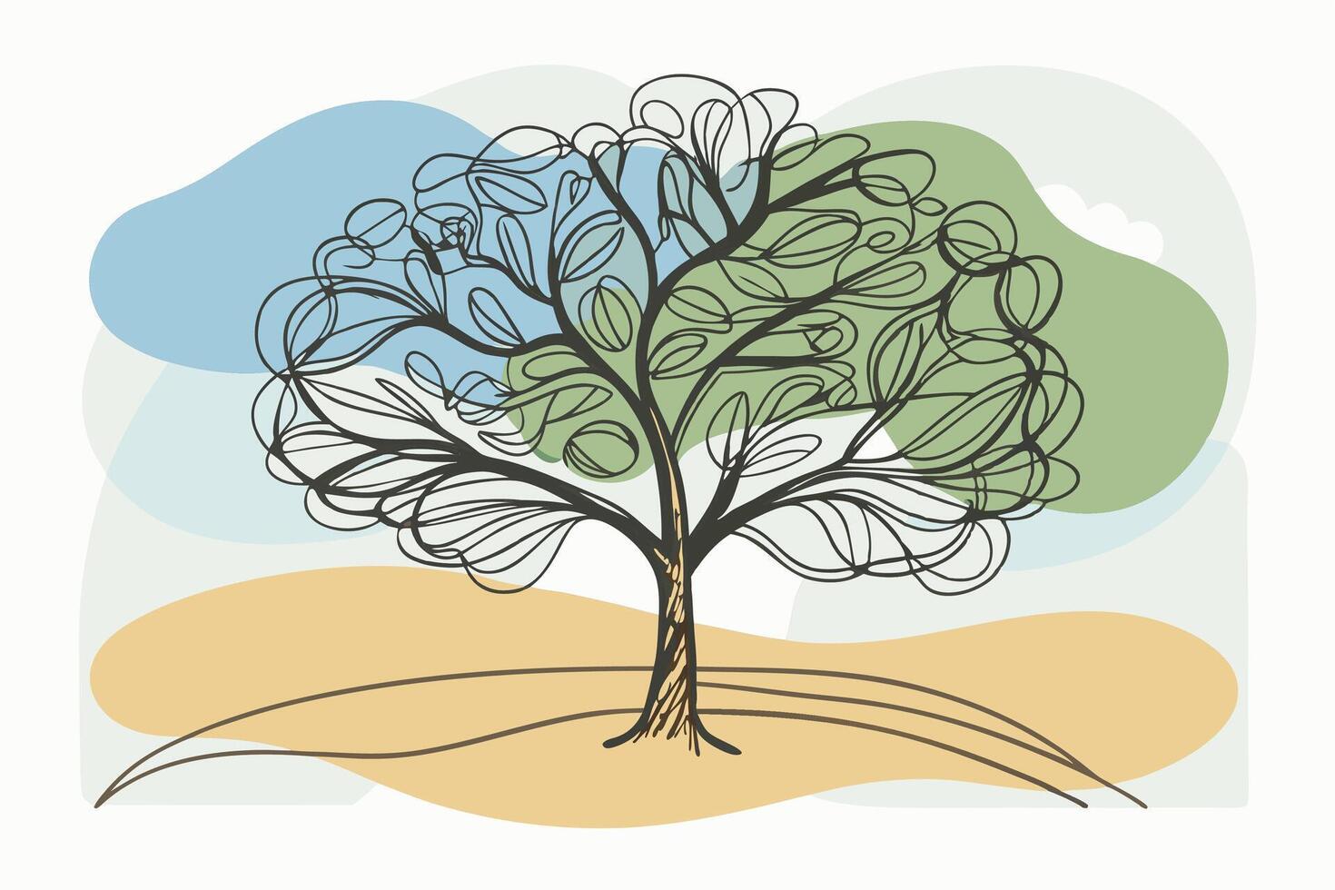 One line art of Tree drawing Abstract minimal continuous line art wall decor vector