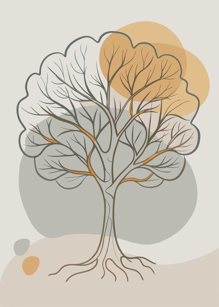 One line art of Tree drawing Abstract minimal continuous line art wall decor vector