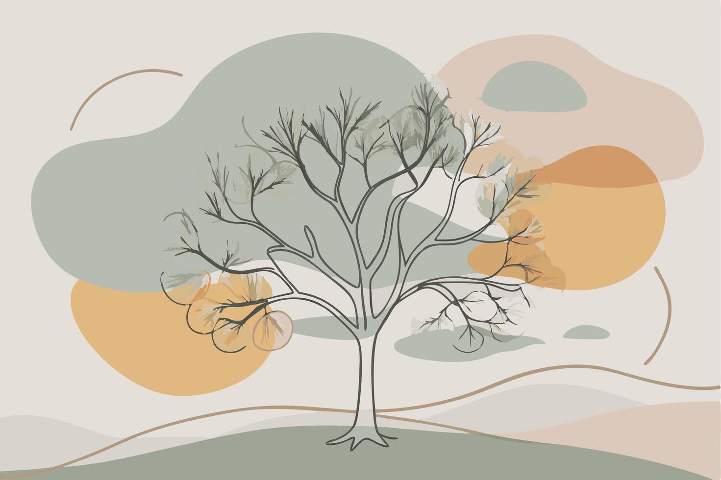 One line art of Tree drawing Abstract minimal continuous line art wall decor vector