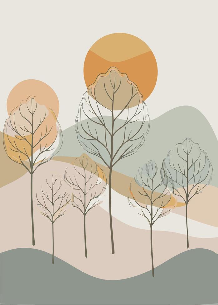 One line art of Tree drawing Abstract minimal continuous line art wall decor vector