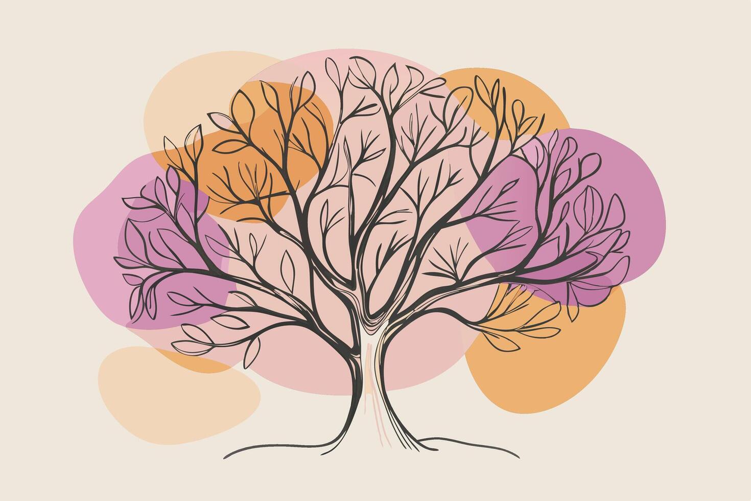 One line art of Tree drawing Abstract minimal continuous line art wall decor vector