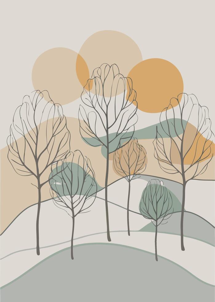 One line art of Tree drawing Abstract minimal continuous line art wall decor vector