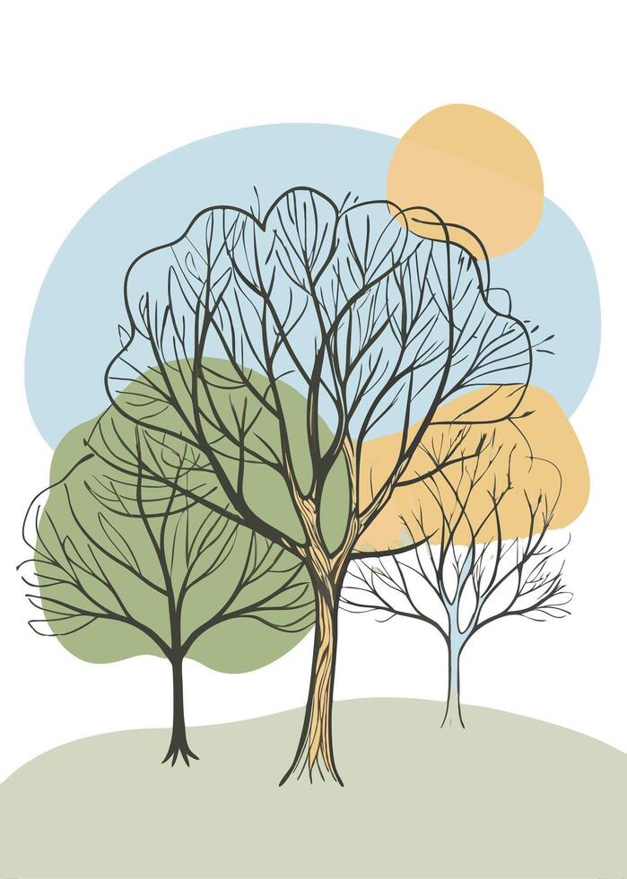 One line art of Tree drawing Abstract minimal continuous line art wall decor vector