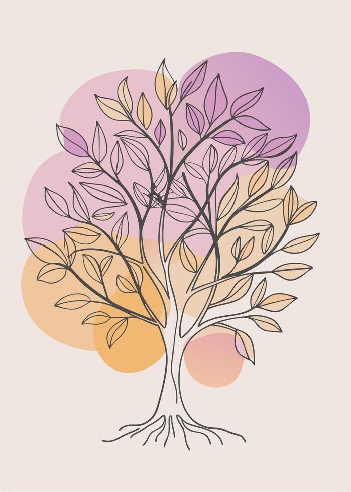 One line art of Tree drawing Abstract minimal continuous line art wall decor vector