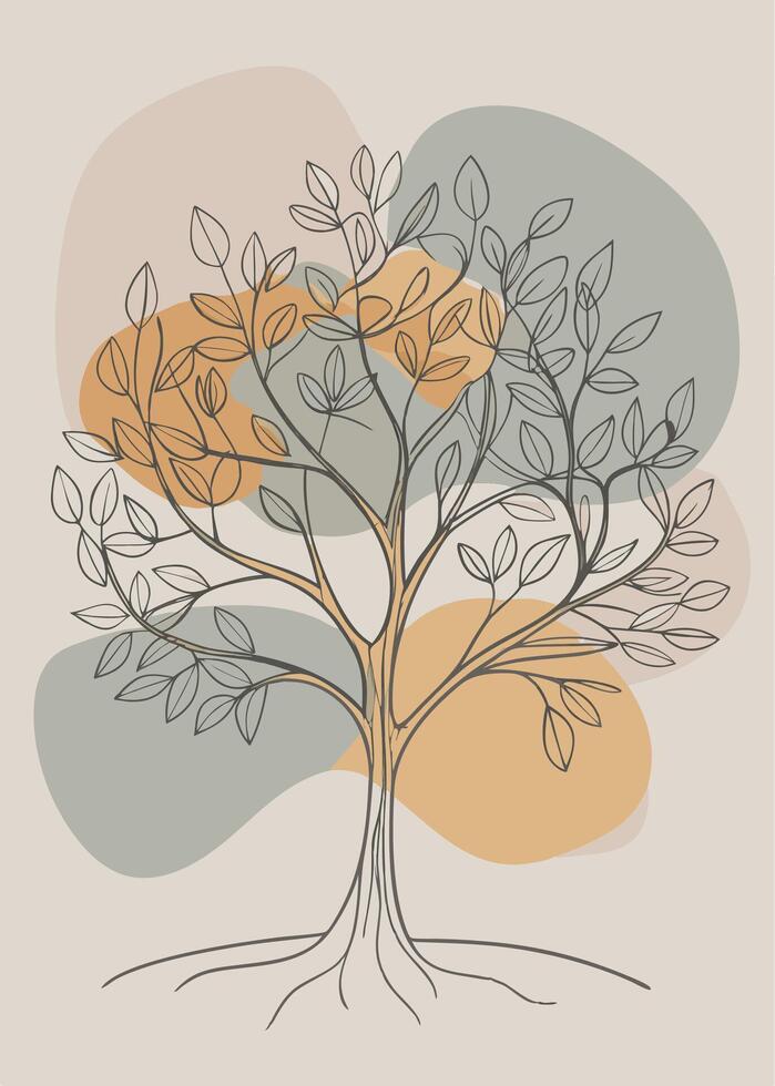 One line art of Tree drawing Abstract minimal continuous line art wall decor vector