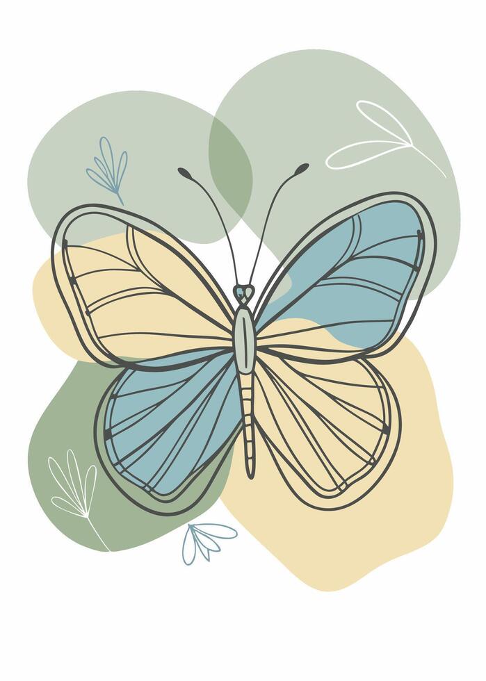 Butterfly drawing Abstract minimal continuous line wall decor vector