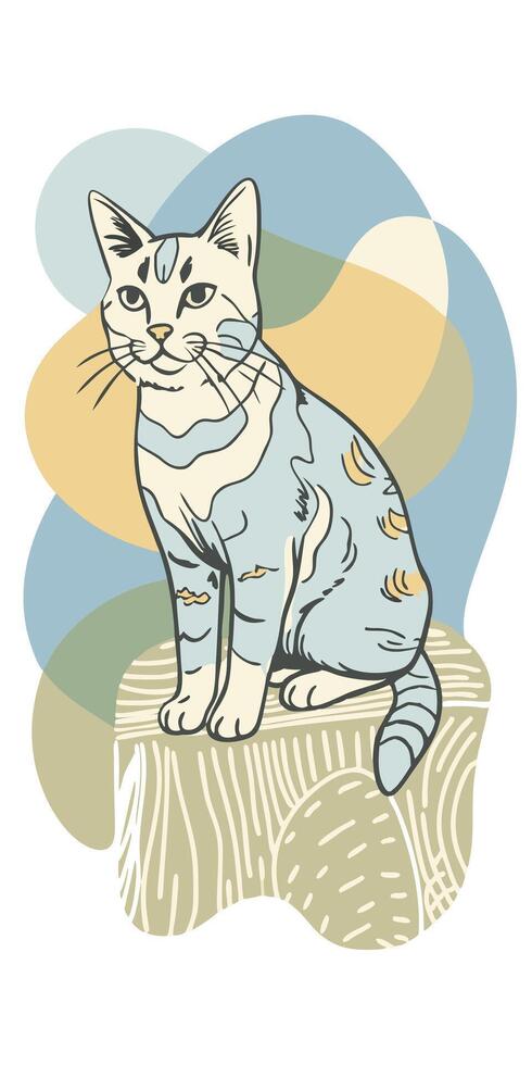 cat drawing Abstract minimal continuous line wall decor vector