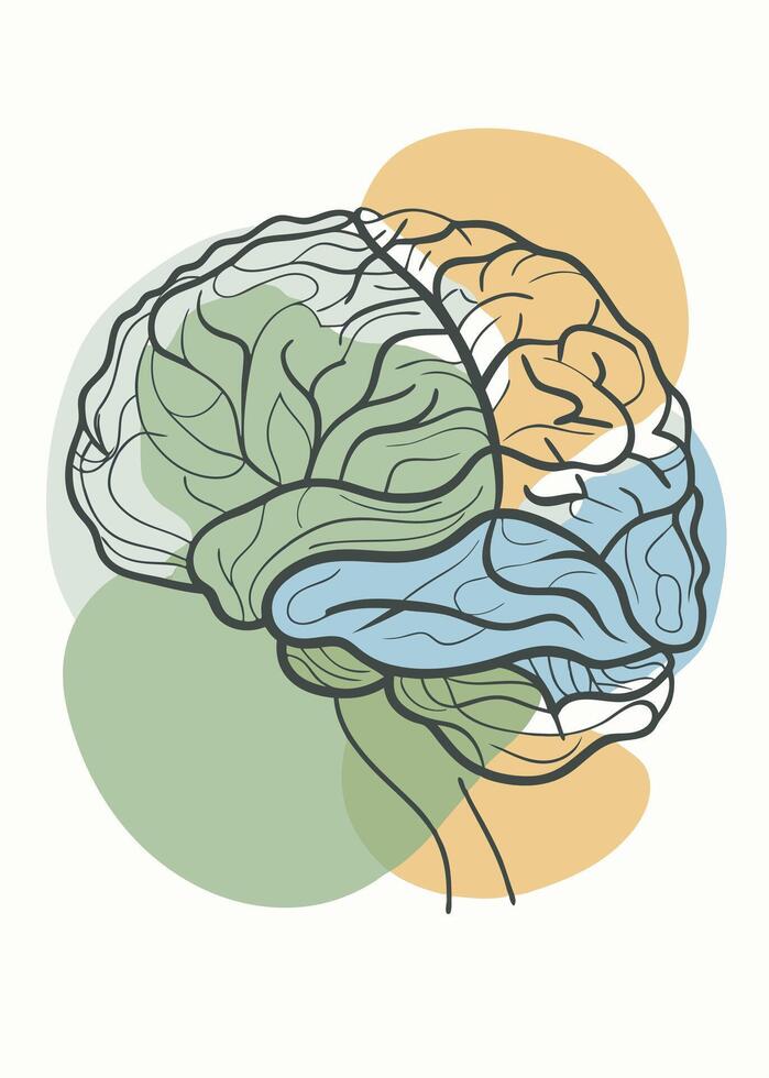 Human brain drawing Abstract minimal continuous line wall decor vector