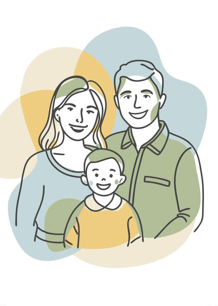 Happy family drawing Abstract minimal continuous line wall decor vector