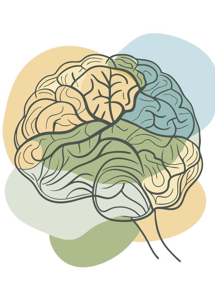 Human brain drawing Abstract minimal continuous line wall decor vector