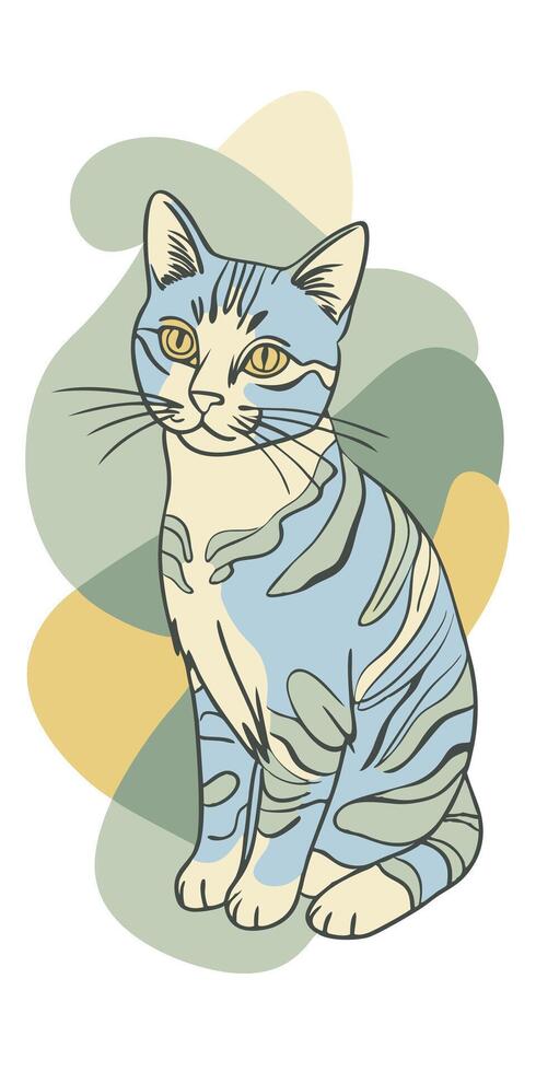 cat drawing Abstract minimal continuous line wall decor vector
