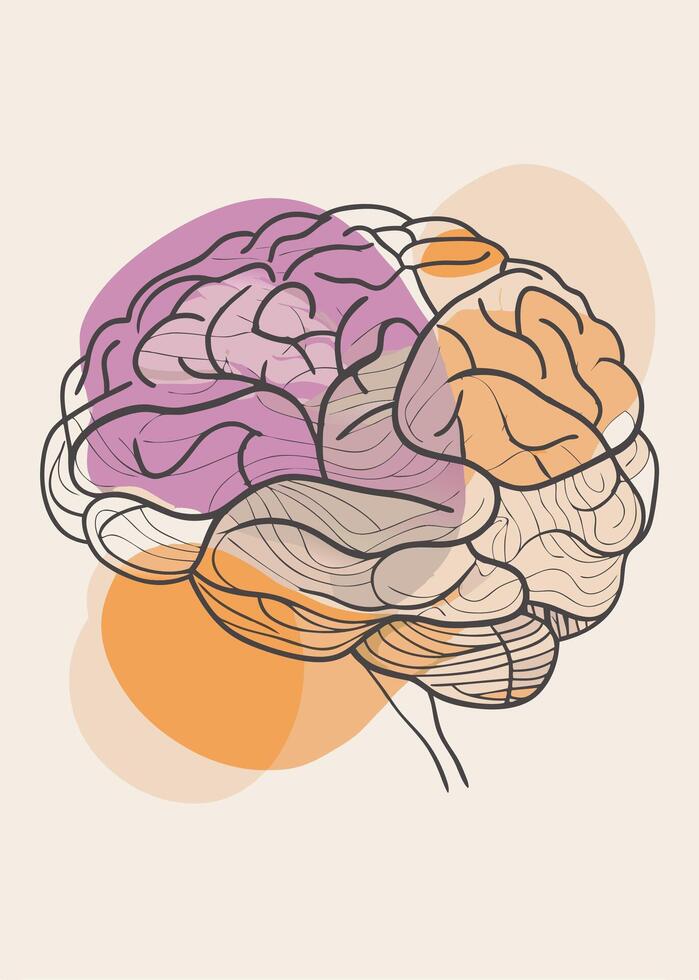 Human brain drawing Abstract minimal continuous line wall decor vector