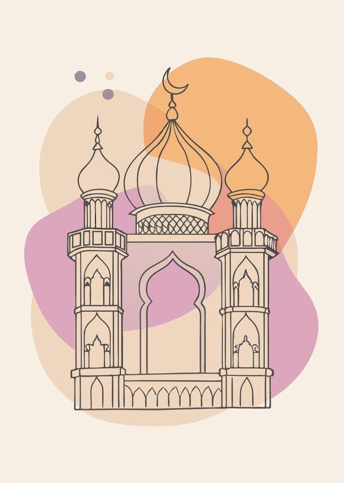 Muslim drawing Abstract minimal islamic continuous line art vector