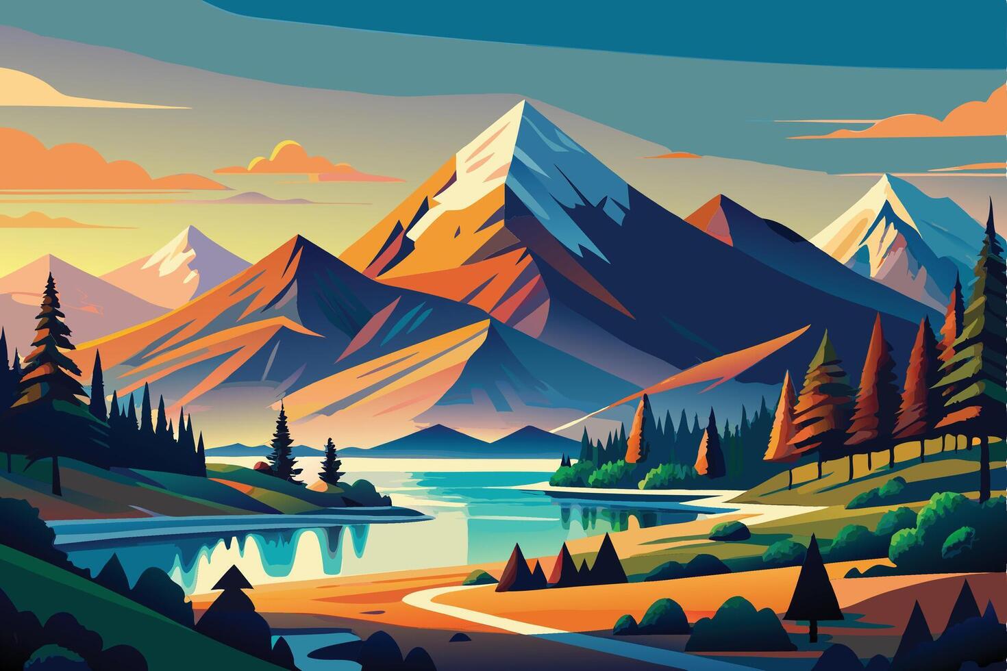 Abstract minimal mountain flat art vector