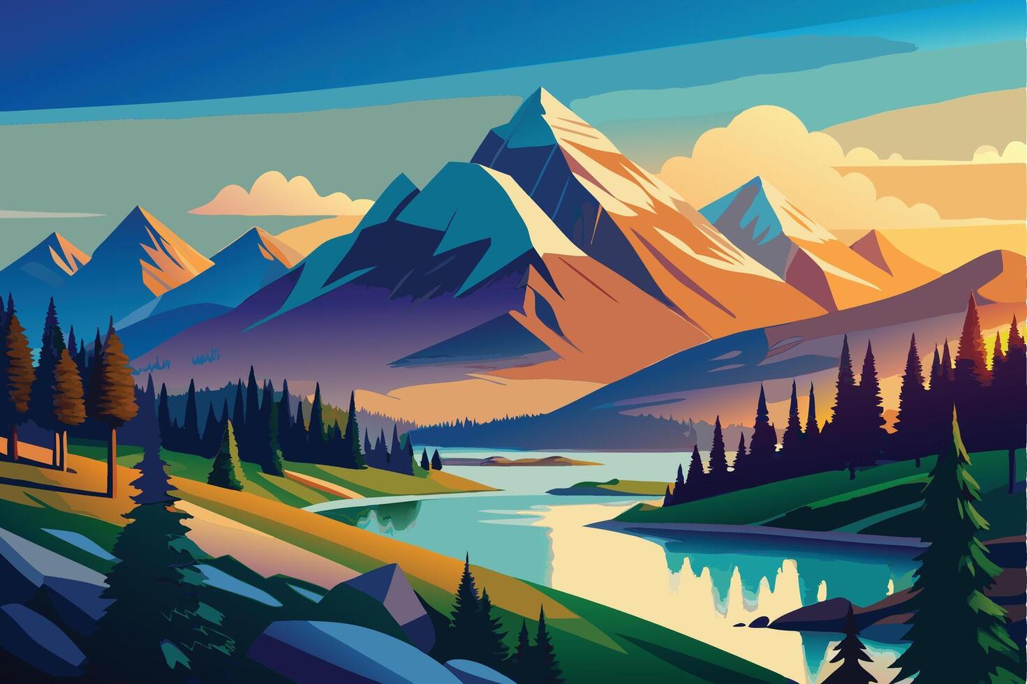 Abstract minimal mountain flat art vector