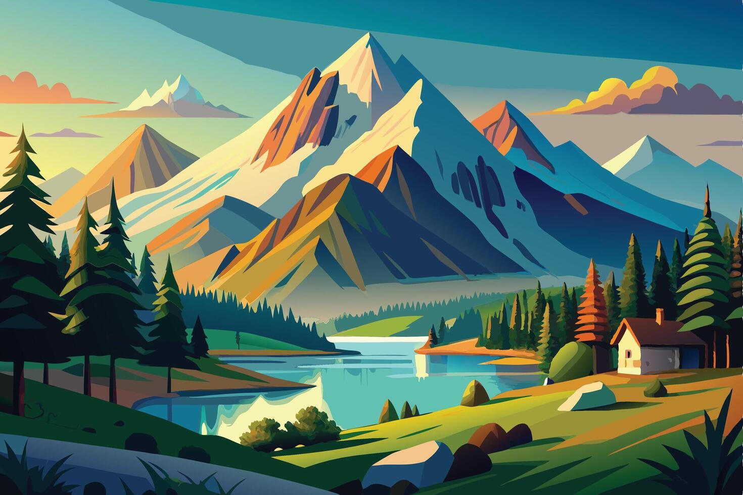 Abstract minimal mountain flat art vector