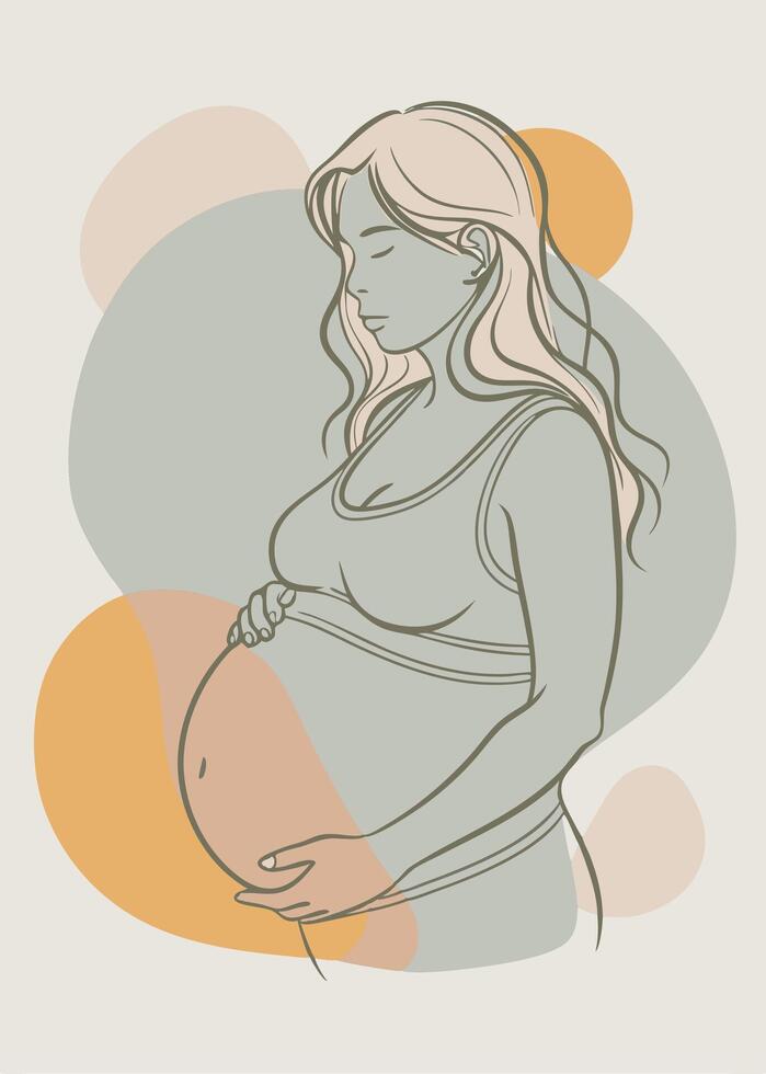 Pregnant women drawing Abstract minimal continuous line wall decor vector