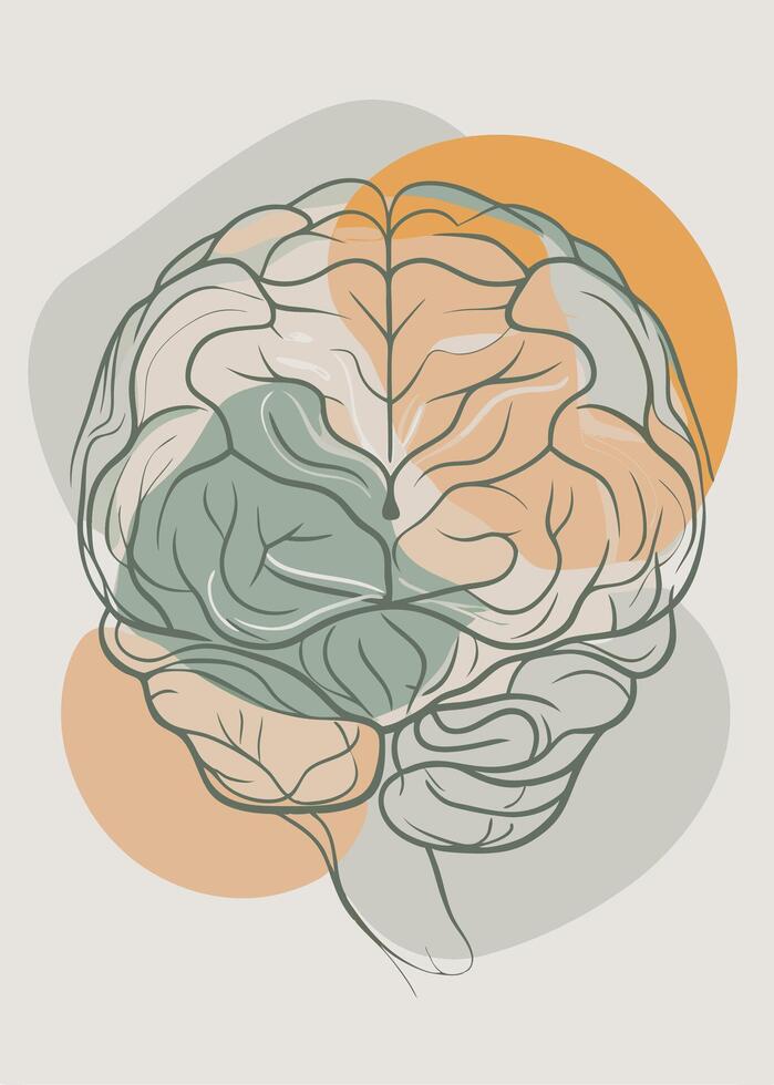 Human brain drawing Abstract minimal continuous line wall decor vector