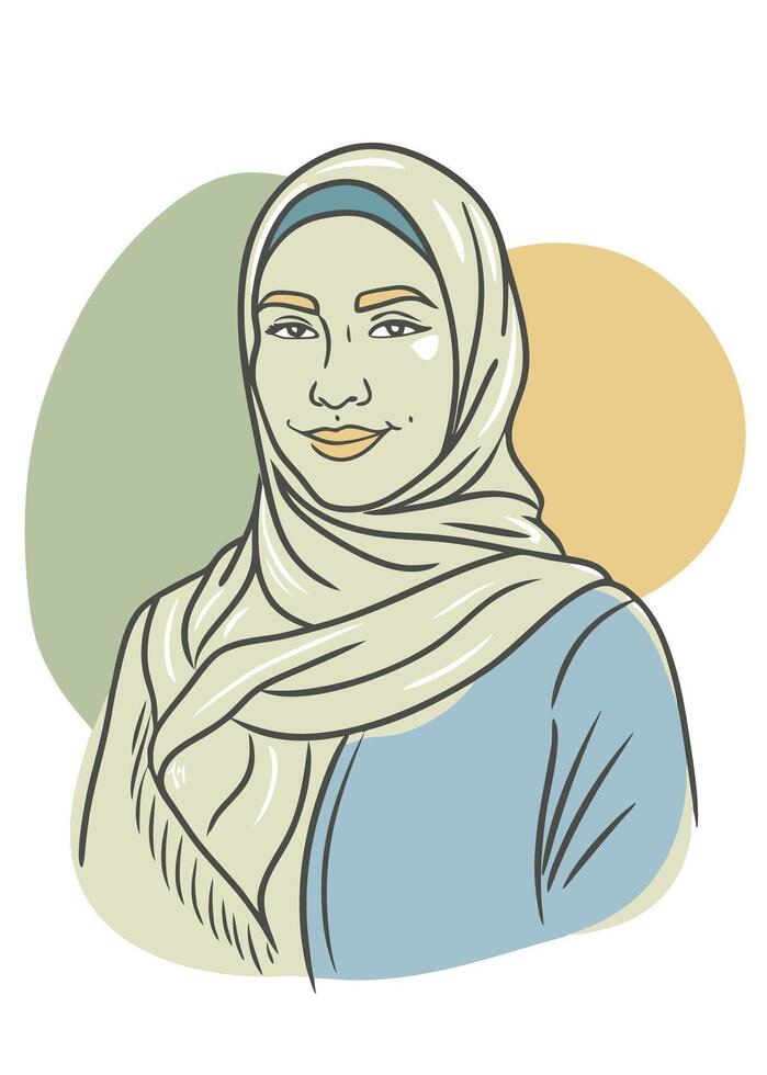 Hijabi women drawing Abstract minimal continuous line wall decor vector