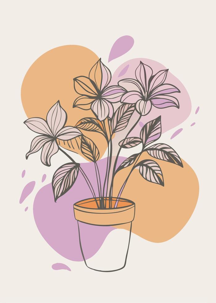 Indoor plant Abstract minimal continuous line wall decor vector