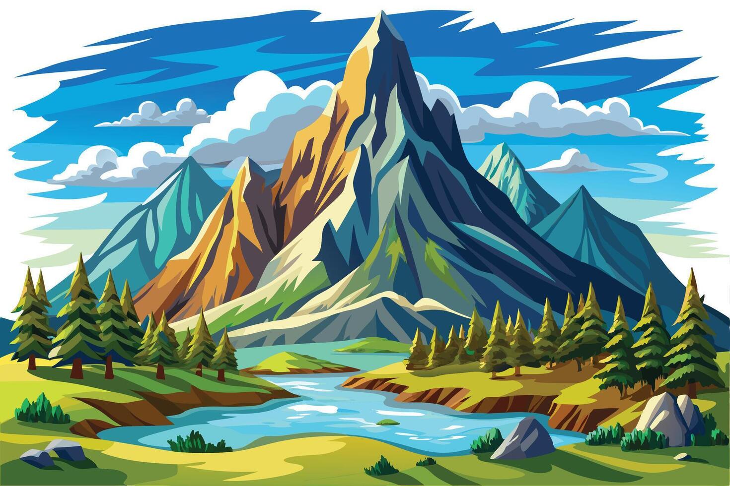 Abstract minimal mountain flat art vector