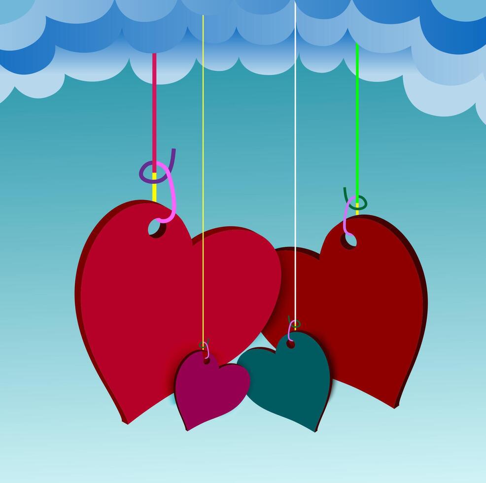Red heart hanging from a cloud vector