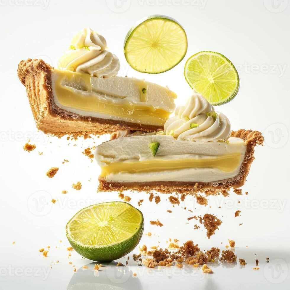 a slice of pie with a lime slice on the side photo