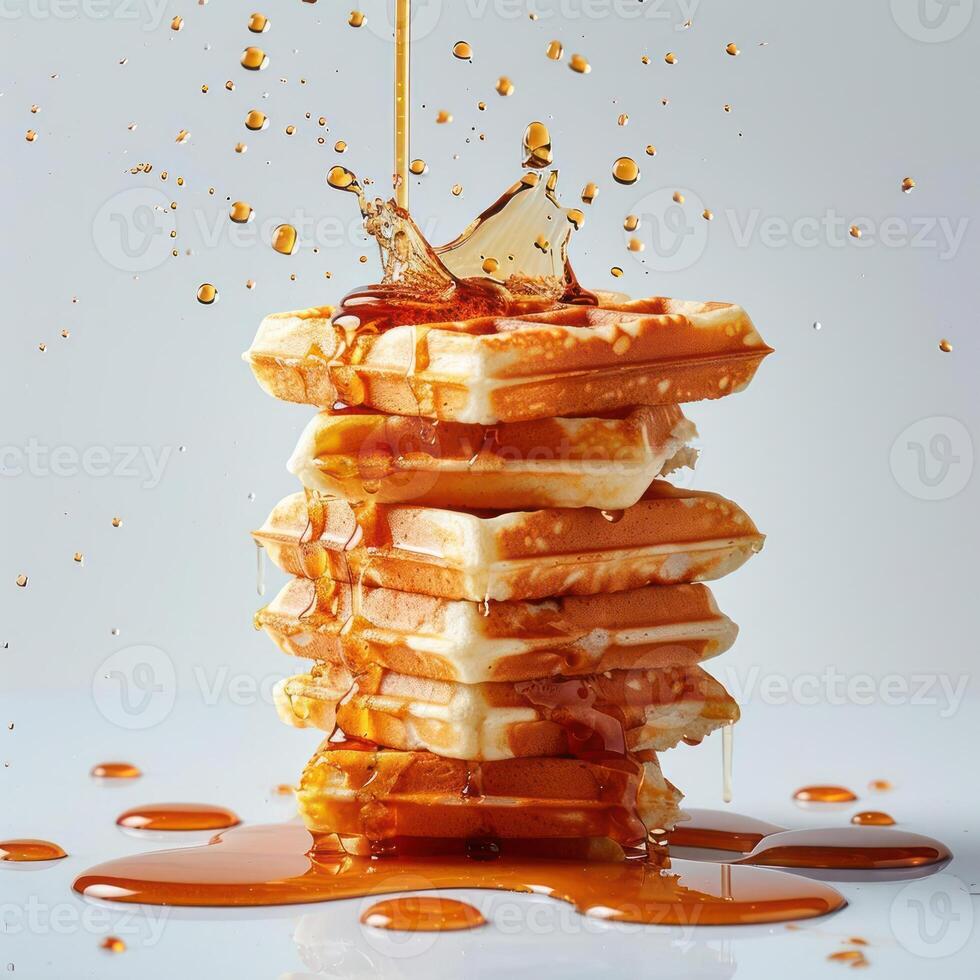 a stack of pancakes with syrup and a butterfly on top photo