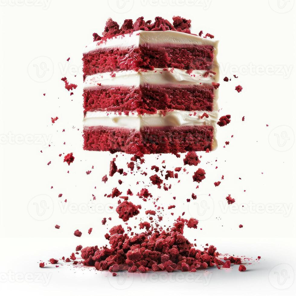 araffe cake with white frosting and red berries falling off of it photo
