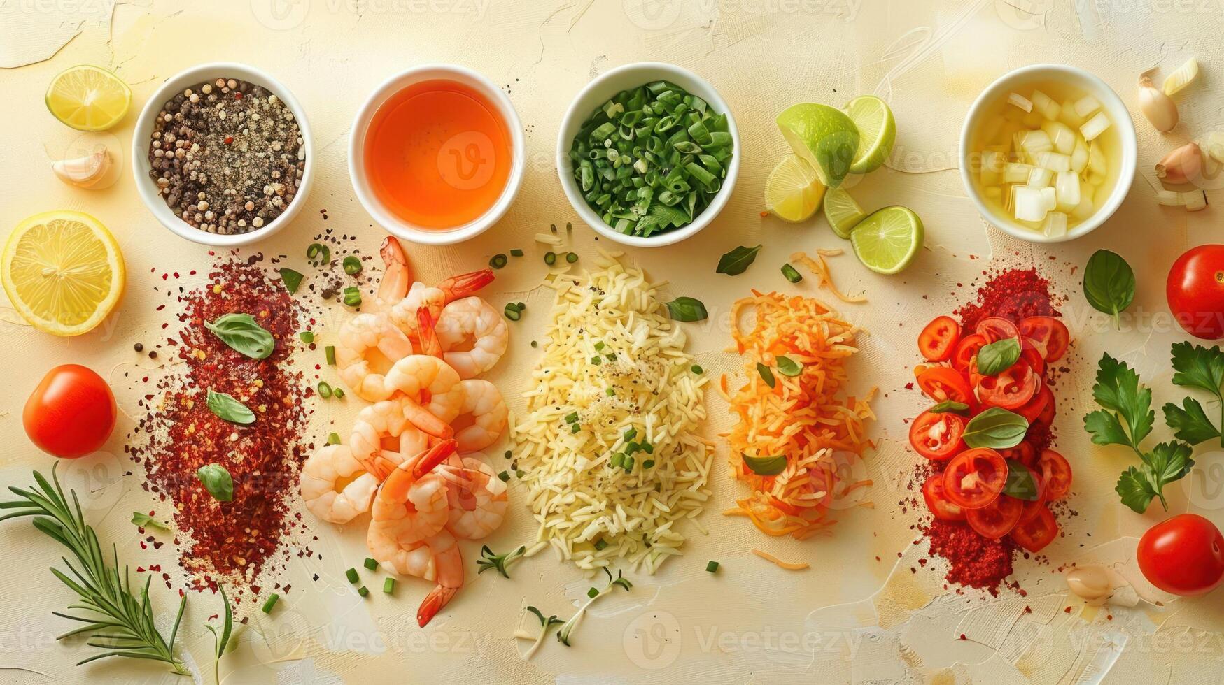many different types of food on the table photo