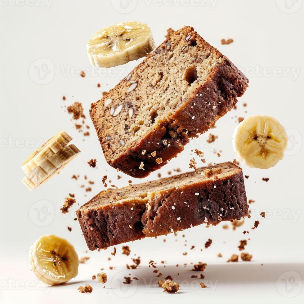 slices of banana bread with chocolate chips and nuts photo