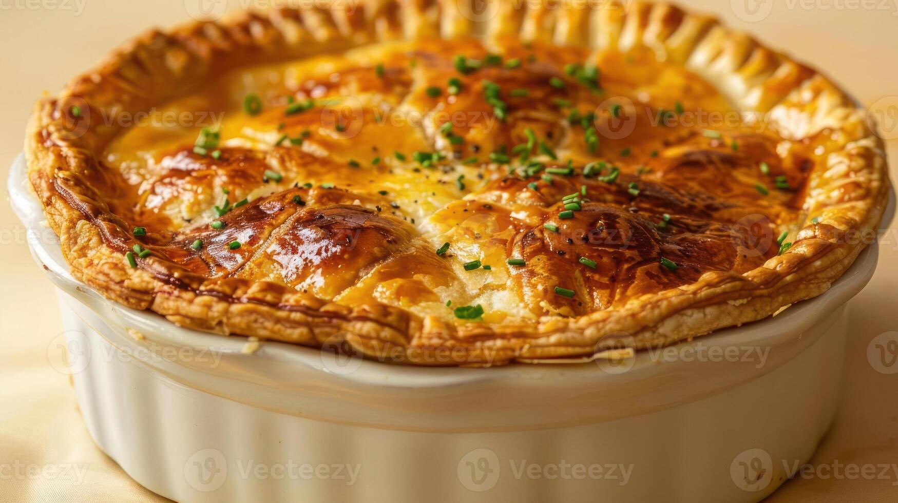 a pie with cheese and herbs in it photo