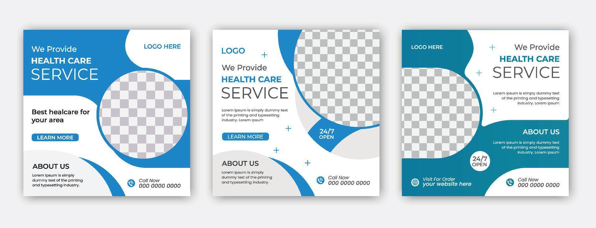 Medical health care square banner of social media post templat vector