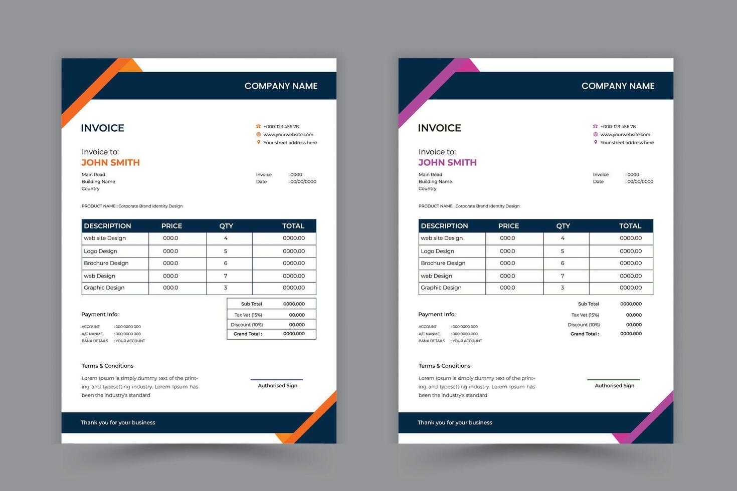 Minimal Corporate Business Invoice design template illustration bill form price invoice. vector