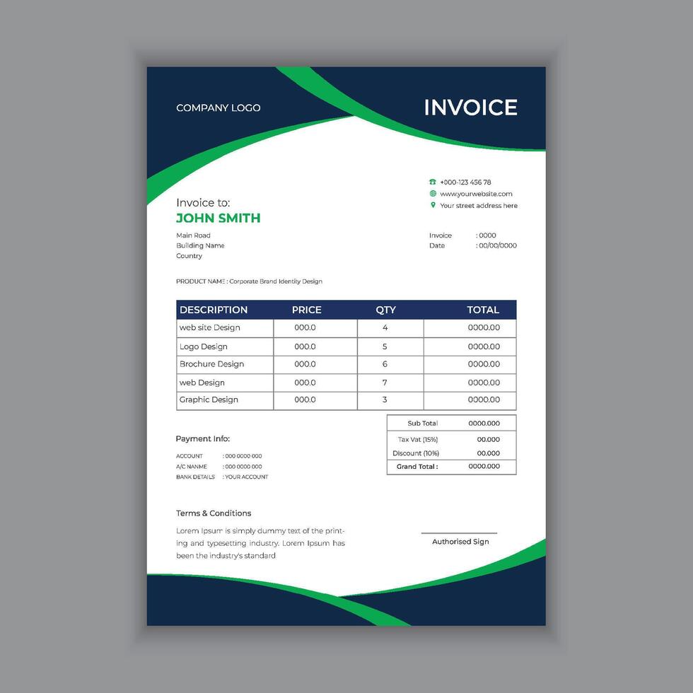 Minimal Corporate Business Invoice design template illustration bill form price invoice. vector