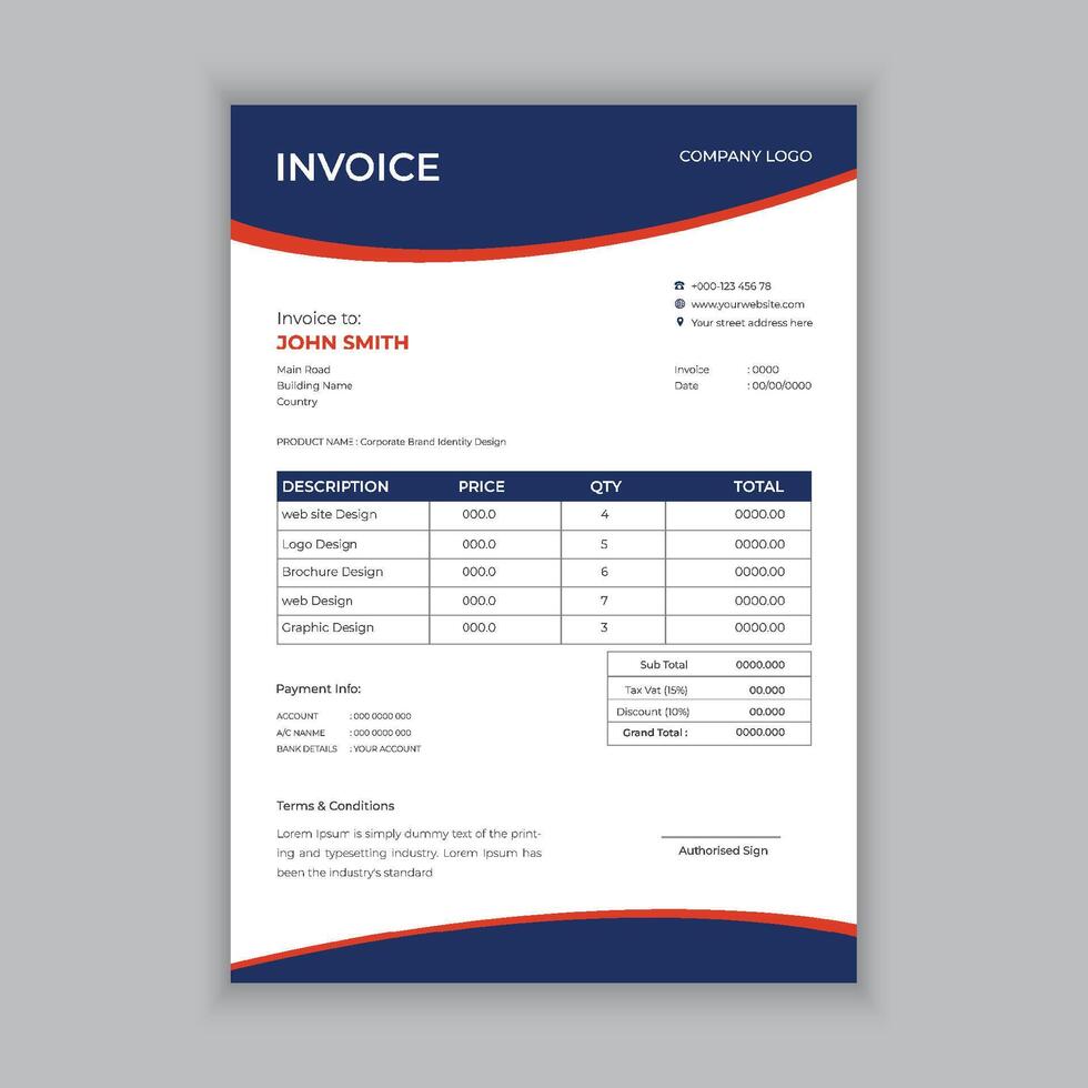 Minimal Corporate Business Invoice design template illustration bill form price invoice. vector