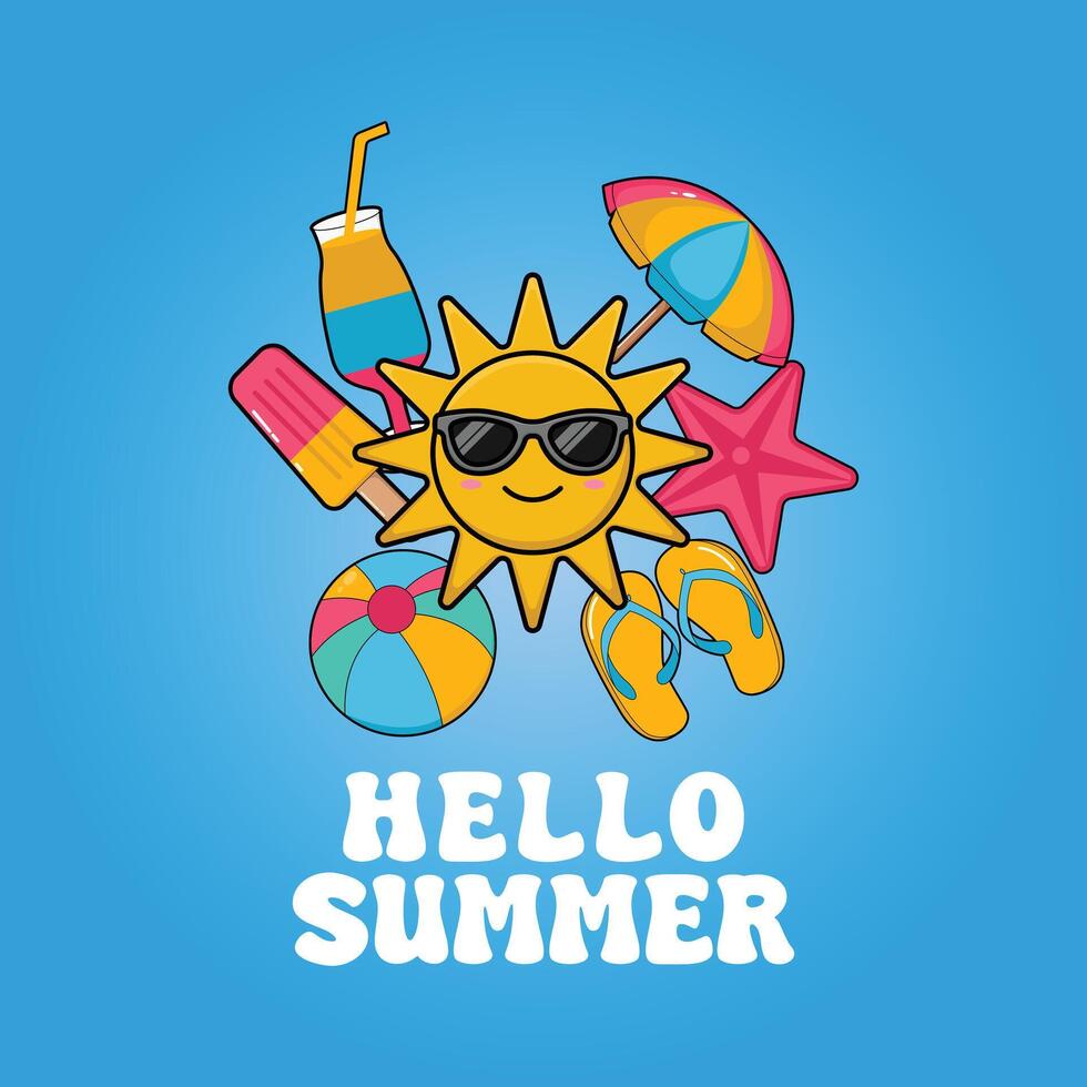 hello summer background poster banner design template vector