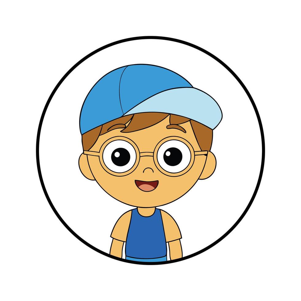 Smiling kid boy with cap and glasses cartoon illustration on white background. vector