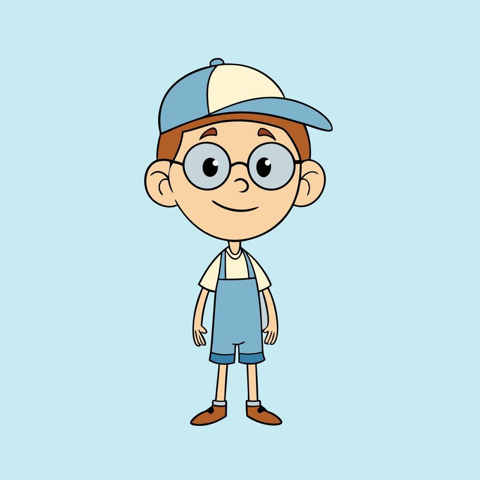 Smiling kid boy with cap and glasses cartoon illustration on white background. vector