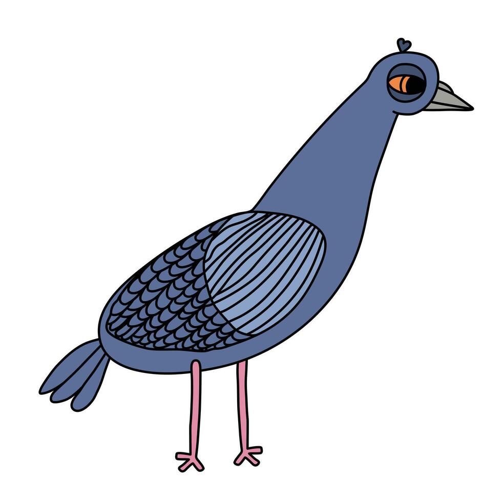 Illustration of a dove in cartoon style on a white background. vector