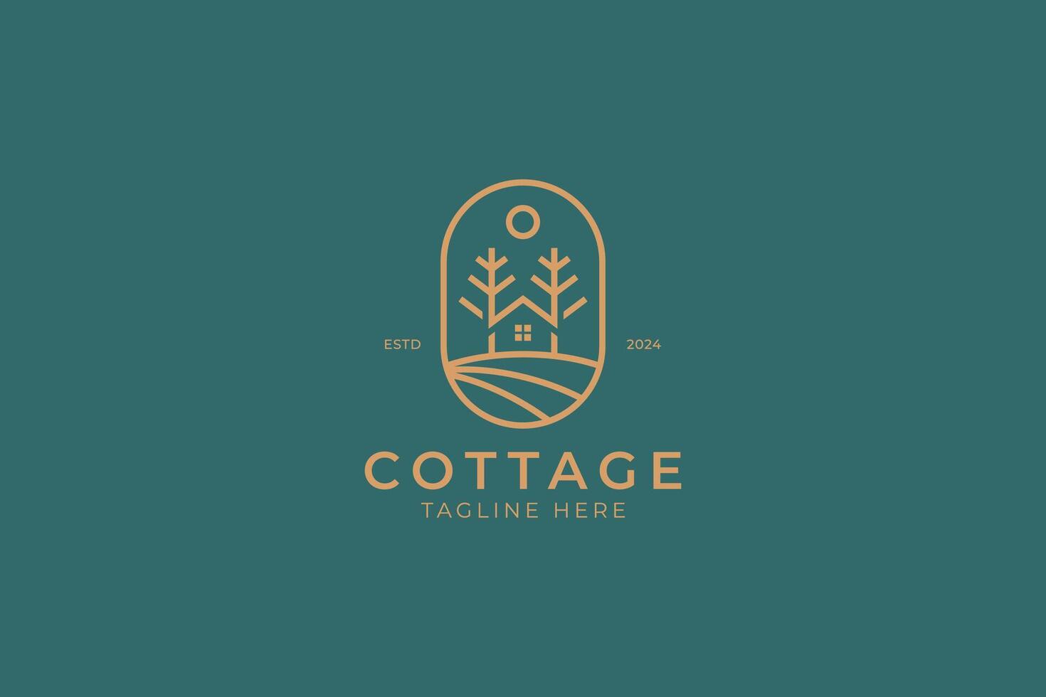Cottage Logo Nature Element Rustic Pine Tree House Simple Badge vector