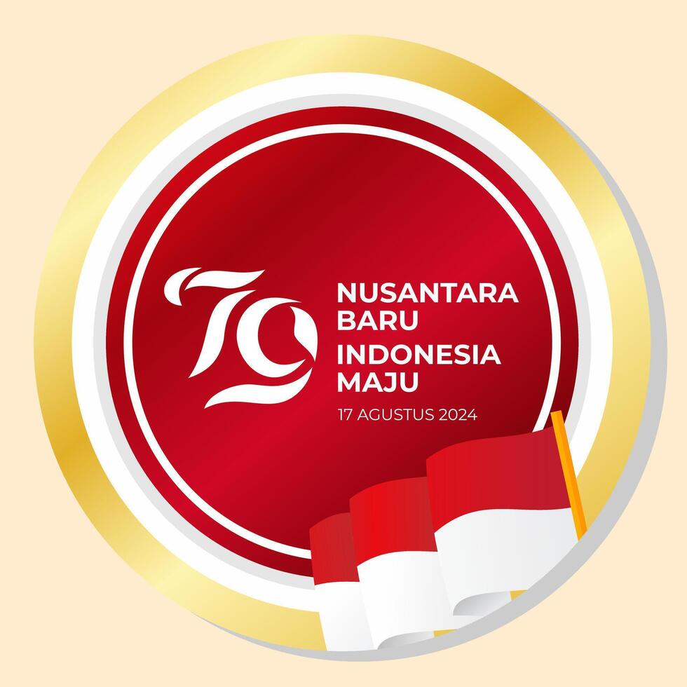 indonesia 79th independence day with logo hut ri and ribbon flag vector
