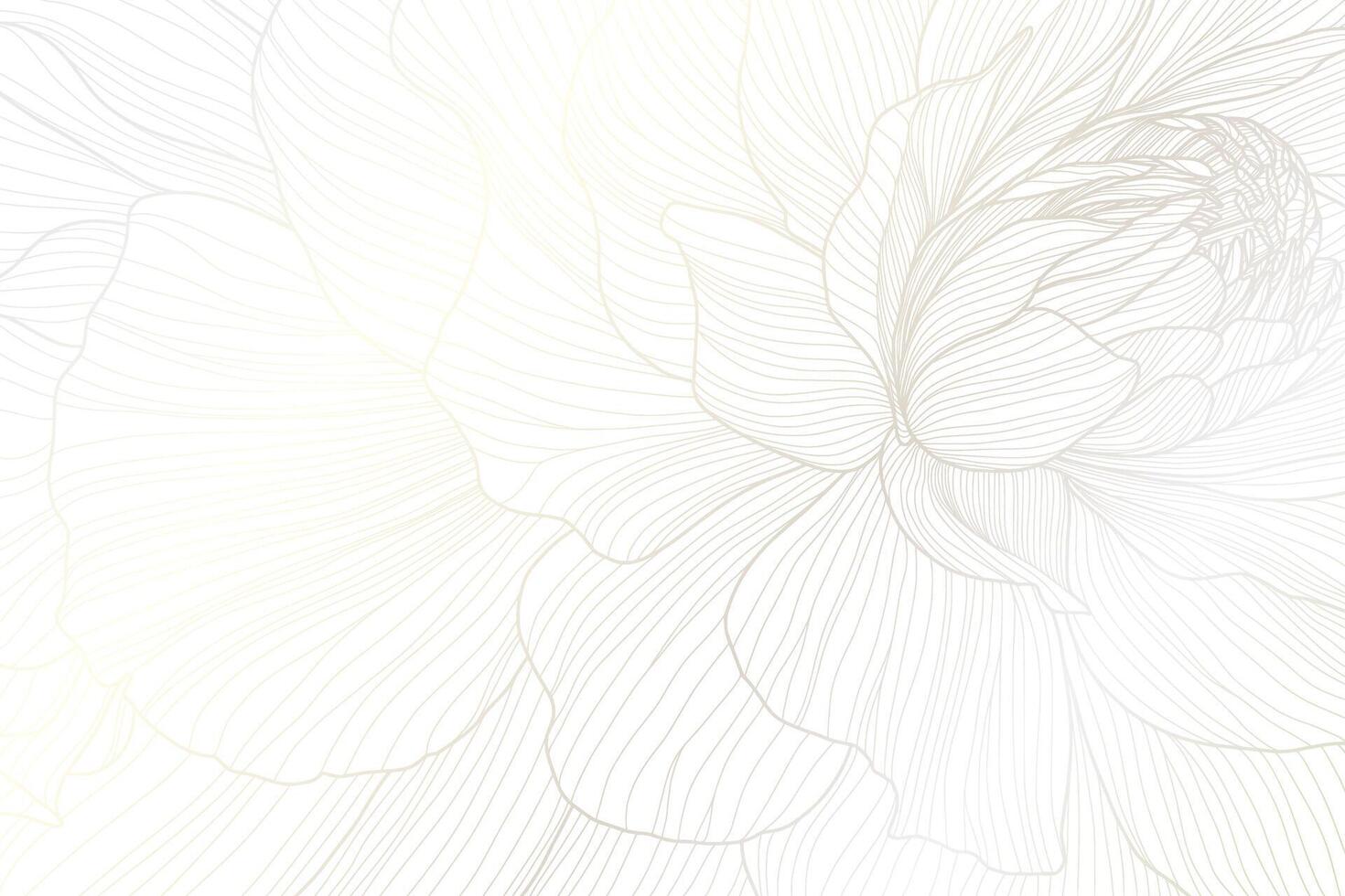 Luxurious Art Deco Light Silver Contour of Flower Close Up in Hand Drawn Line Art on White Background. Wallpaper design for print, poster, cover, banner, invitation. Digital illustration. vector