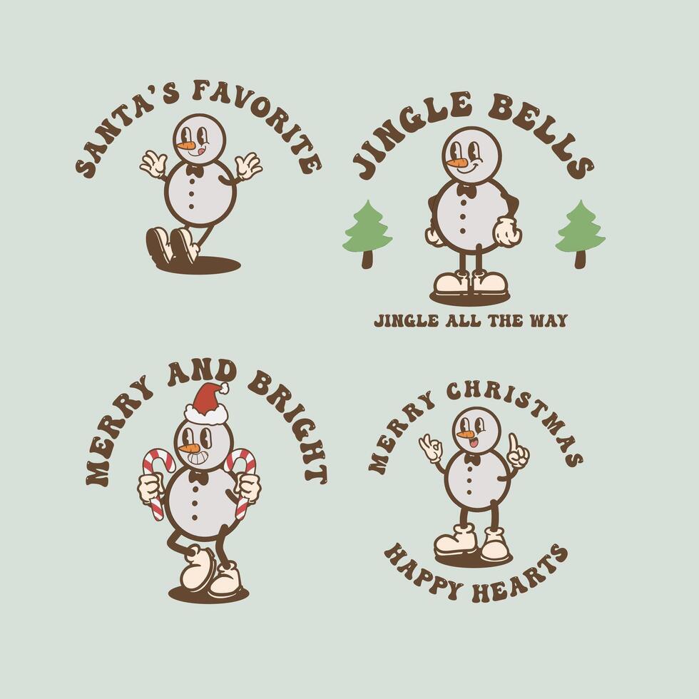 Christmas Snow Man Vintage Cartoon vector