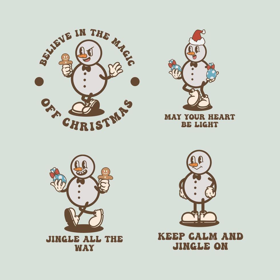 Christmas Snow Man Vintage Cartoon vector