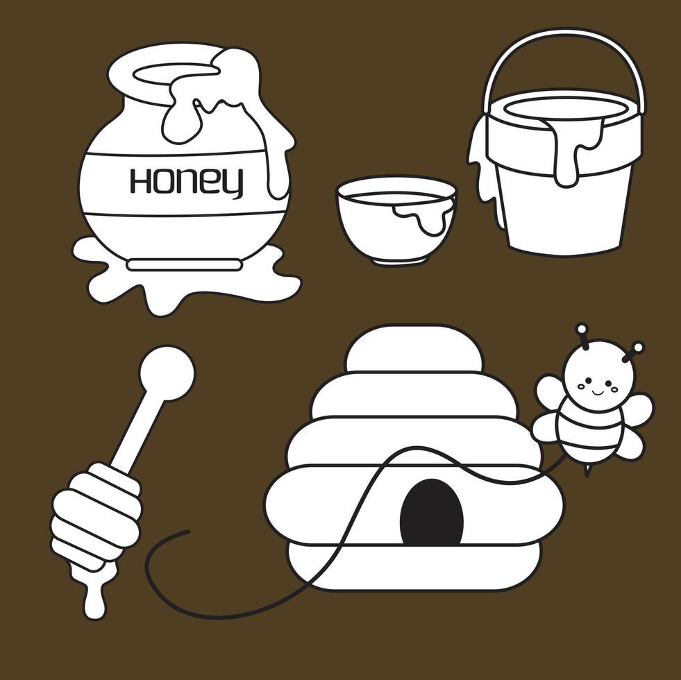 Bee Animal Insects Honey Hive Comb Nectar Cartoon Digital Stamp Outline vector