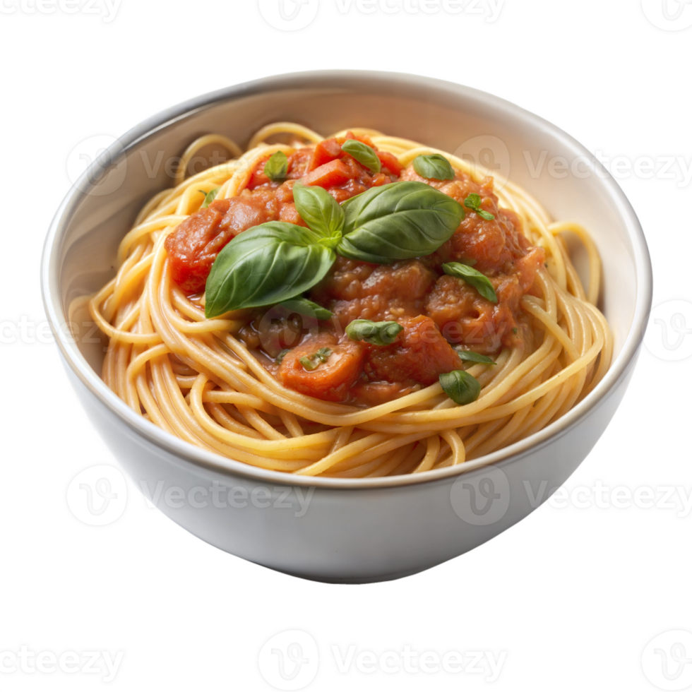 Spaghetti with marinara sauce and basil png