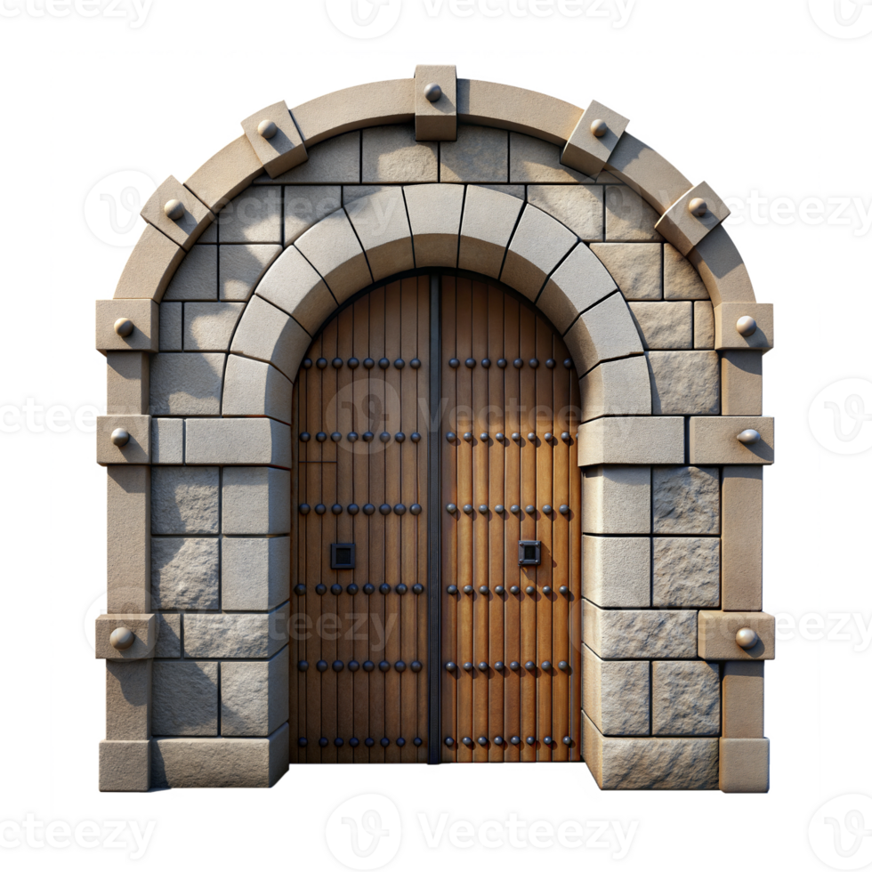 Stone archway with wooden door png