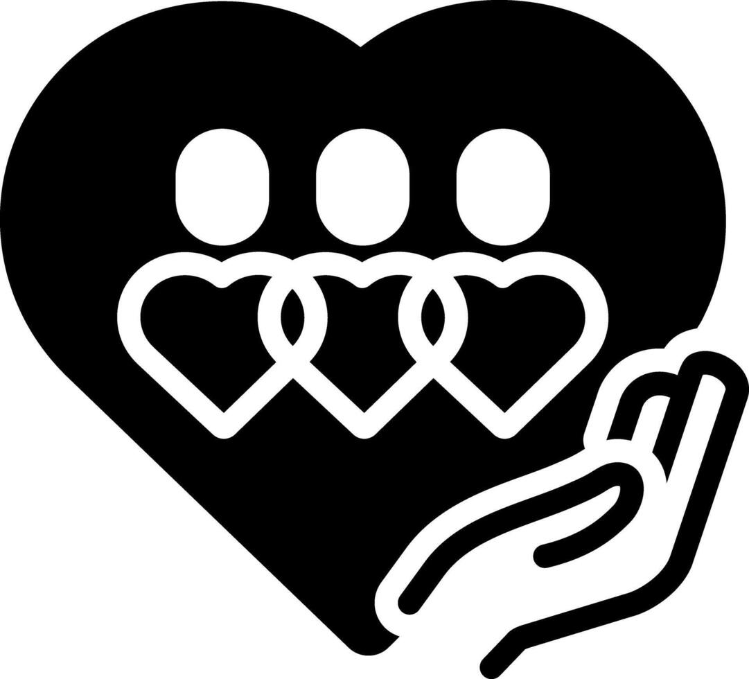 Solid black icon for caring vector