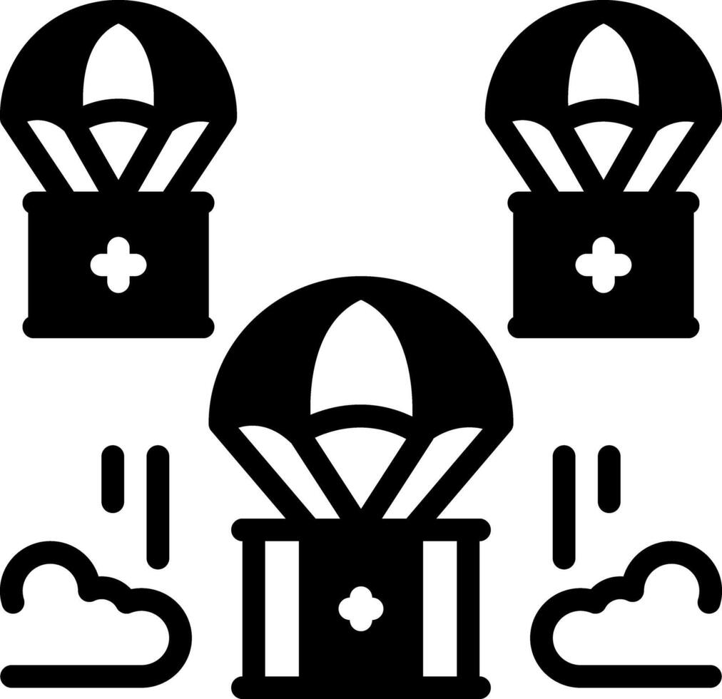 Solid black icon for humanitarian airdrop vector